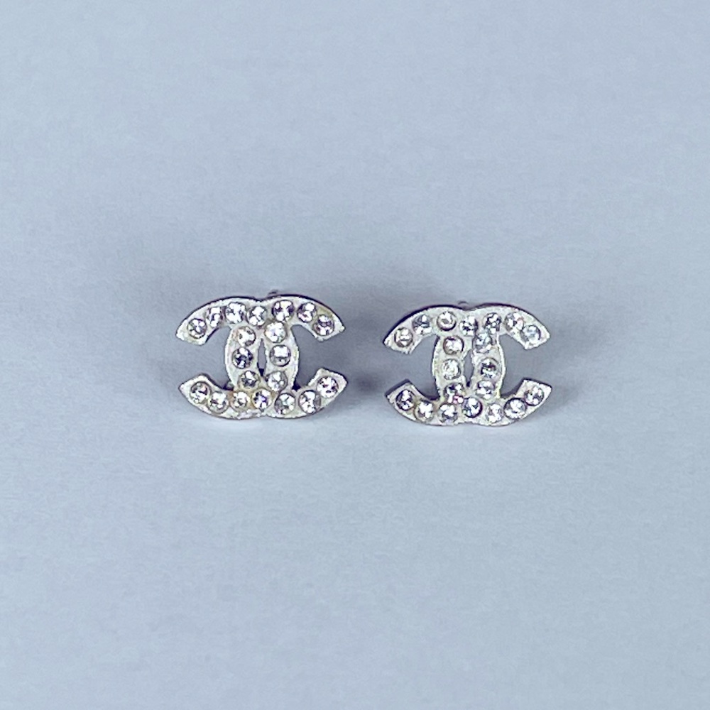 Chanel CC Small Rhinestone Stud Earrings